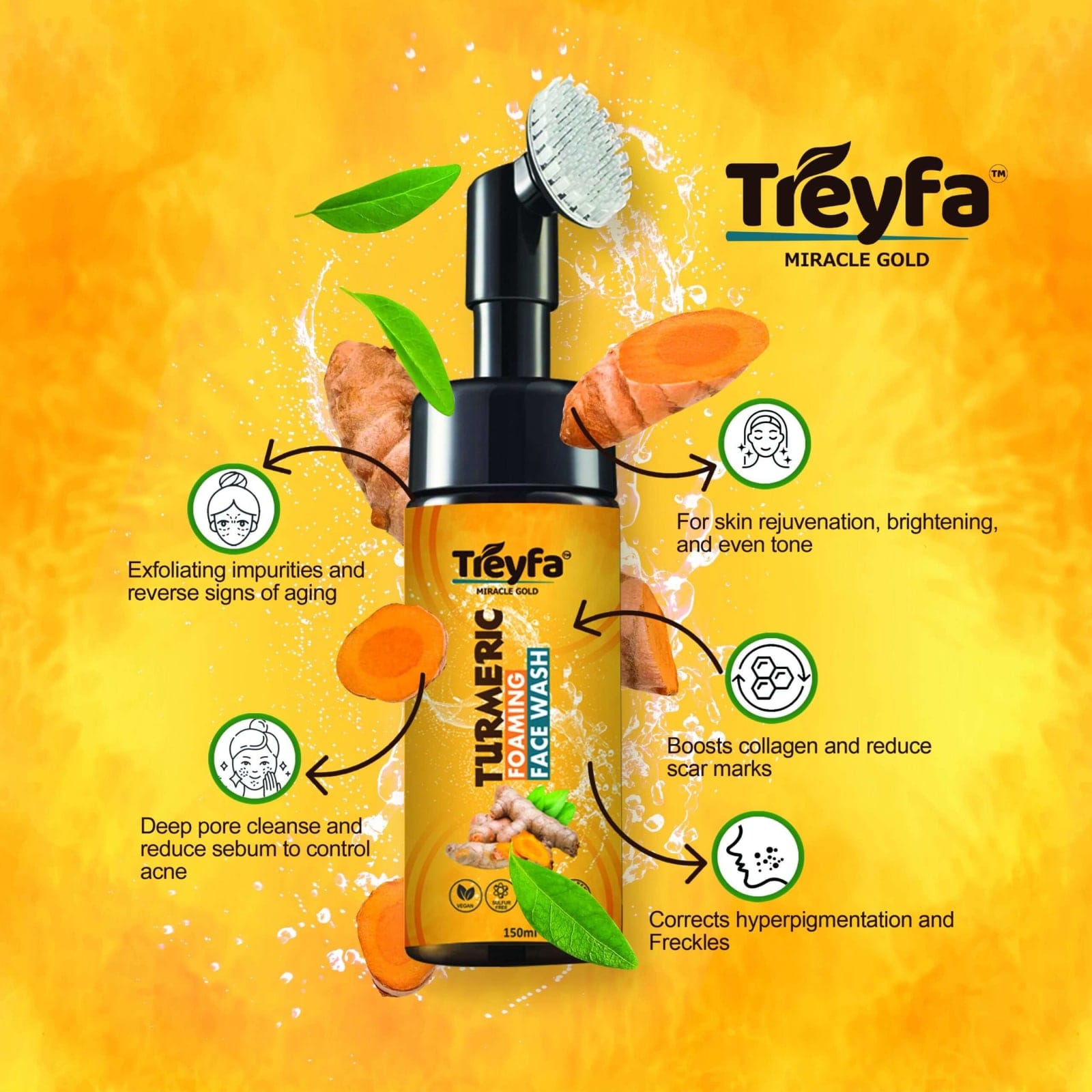 Treyfa Turmeric Foaming Face Wash for Clear & Glowing Skin 150ML thumbnail 2
